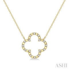 1/10 Ctw Round Cut Diamond Clover Pendant  in Gold Plated Sterling Silver with Chain