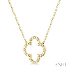 1/10 Ctw Round Cut Diamond Clover Pendant  in Gold Plated Sterling Silver with Chain