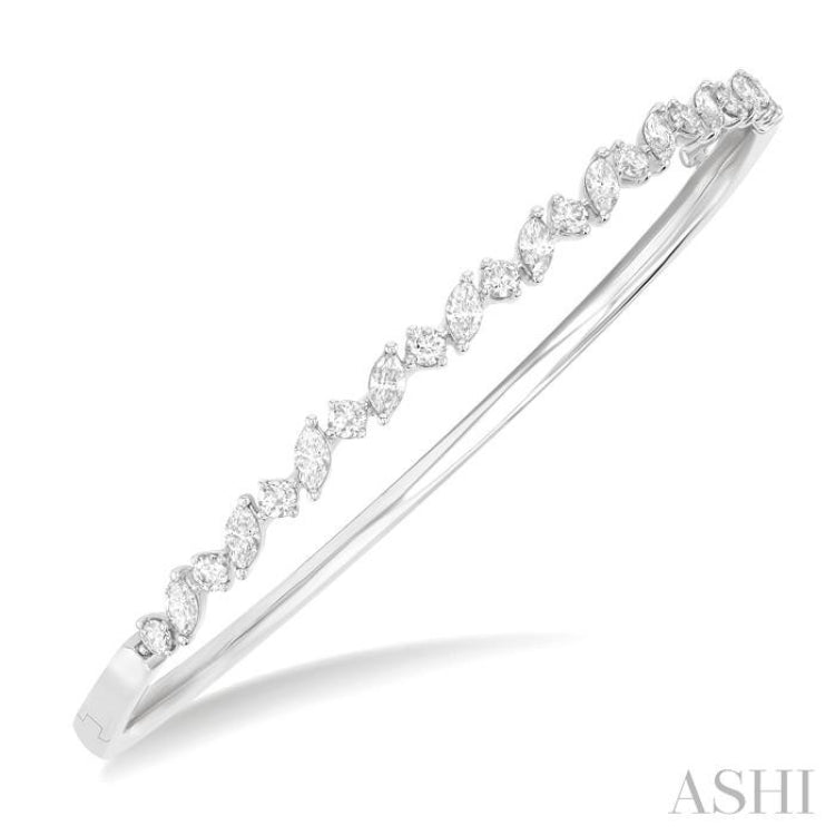 1 1/3 Ctw Marquise and Round Cut Diamond Stackable Bangle in 14K White Gold