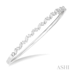1 1/3 Ctw Marquise and Round Cut Diamond Stackable Bangle in 14K White Gold