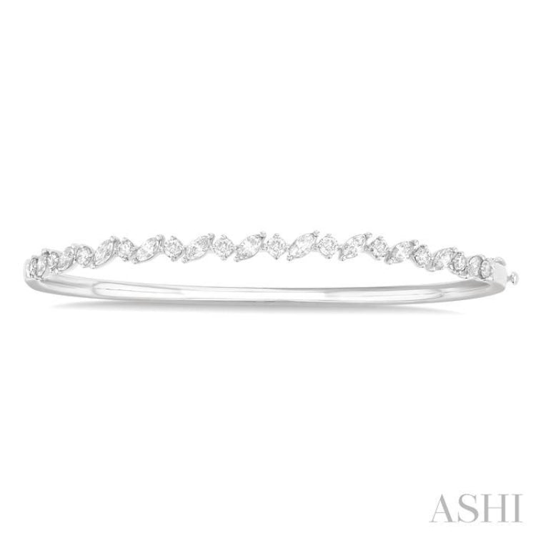 1 1/3 Ctw Marquise and Round Cut Diamond Stackable Bangle in 14K White Gold