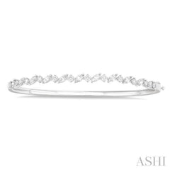 1 1/3 Ctw Marquise and Round Cut Diamond Stackable Bangle in 14K White Gold