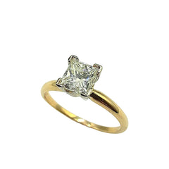APPRAISED $5400- 18KT Yellow Gold Engagement Band with 1 Princess Cut Diamond Center Stone