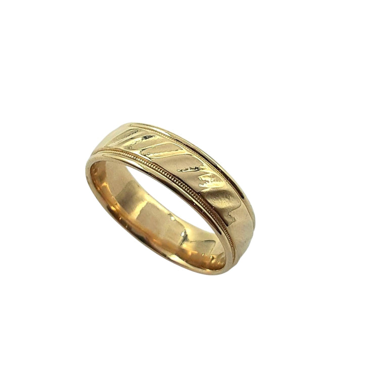 APPRAISED $570- 14KT Yellow Gold 6MM Band with Pattern Milgrain Finish