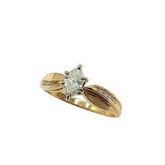 APPRAISED $1000- 14KT Yellow Gold Engagement Ring with a Marquise Diamond Center Stone and 8 Round Brilliant Side Diamonds