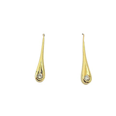 APPRAISED $700- 14KT Yellow Gold Wire Earrings in a Teardrop Design with 2 Diamonds