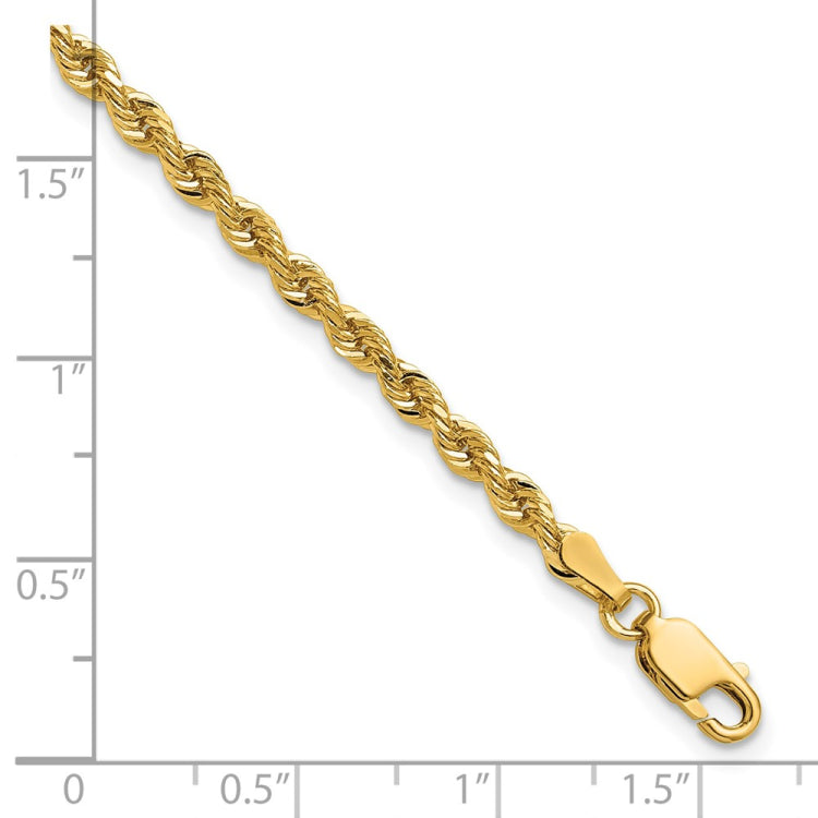 14K 7 inch 3mm Diamond-cut Rope with Lobster Clasp Chain
