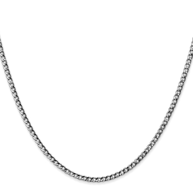 14K White Gold 24 inch 2.5mm Semi-Solid Curb with Lobster Clasp Chain