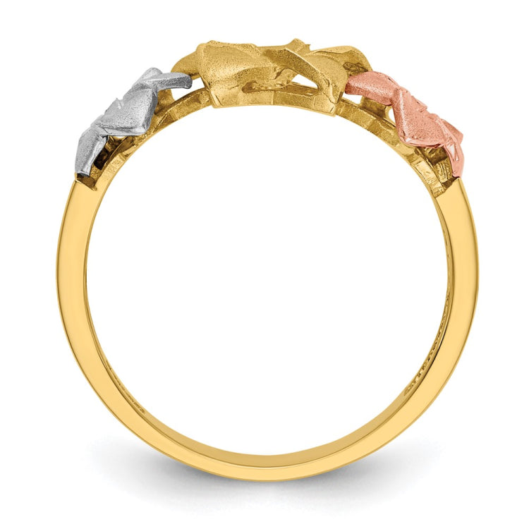 14k Tri-color Three Plumeria Flowers Ring