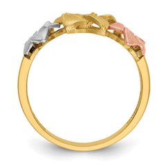 14k Tri-color Three Plumeria Flowers Ring