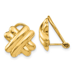 14k 14mm Polished X Omega Back Non-pierced Earrings