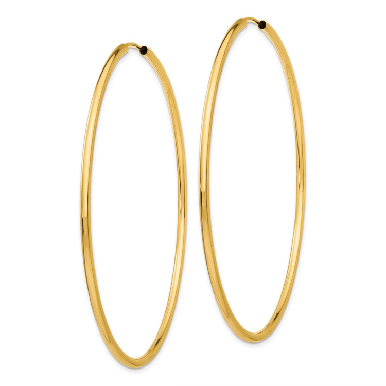 14k 2x65mm Polished Round Endless Tube Hoop Earrings