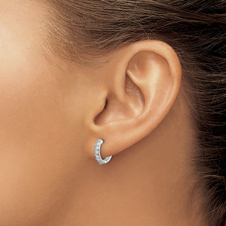 14k White Gold 1/4 carat Diamond Hinged Hoop Earrings