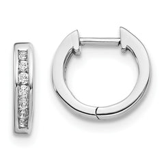 14k White Gold 1/10 carat Diamond Channel-set Hinged Hoop Earrings