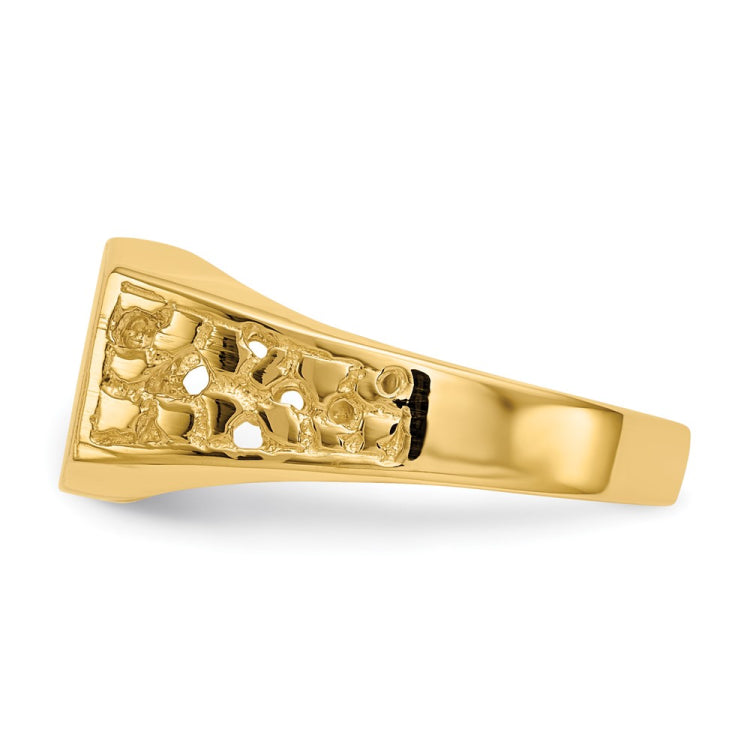 14k 10.5x9.0mm Octagon Open Back Mens Nugget Signet Ring