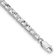 14K White Gold Polished 4mm Diamond-Cut Squares 7.25 inch Bracelet