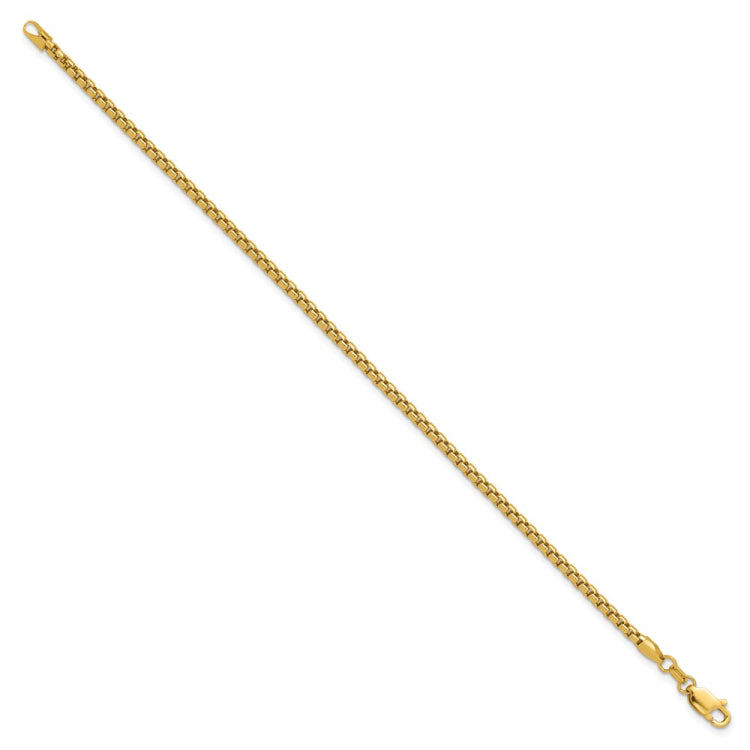 14K 8 inch 2.45mm Semi-Solid Round Box with Lobster Clasp Bracelet