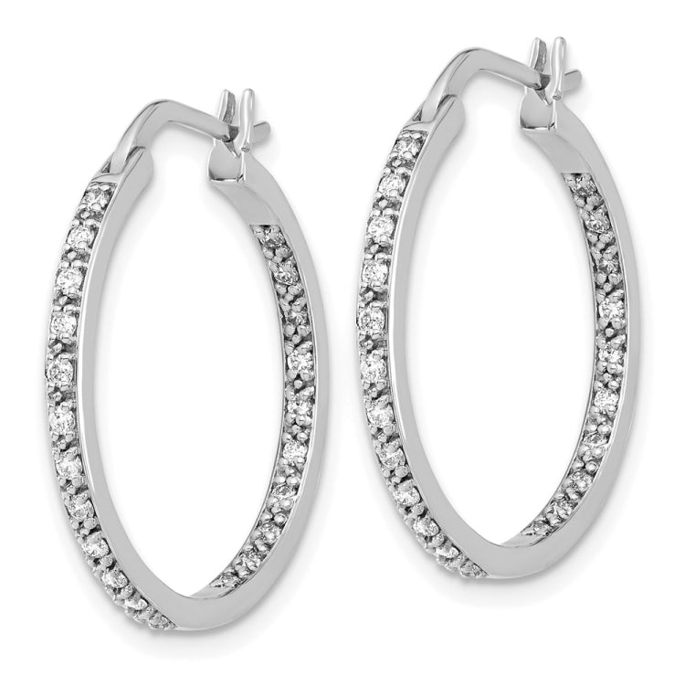 14k White Gold 1/2 carat Diamond In/Out Hoop Earrings