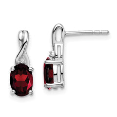 14k White Gold Oval Garnet and Diamond Earrings