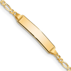 14k Polished Solid Chain/Solid Plate Figaro Link 19x4mm Plate 5.5 inch Baby/Child ID Bracelet