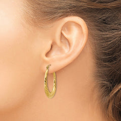 14k Polished Twisted Oval Hollow Hoop Earrings