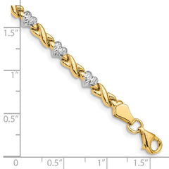 14k with White Rhodium Polished Diamond-cut X-and-Heart 7 inch Bracelet