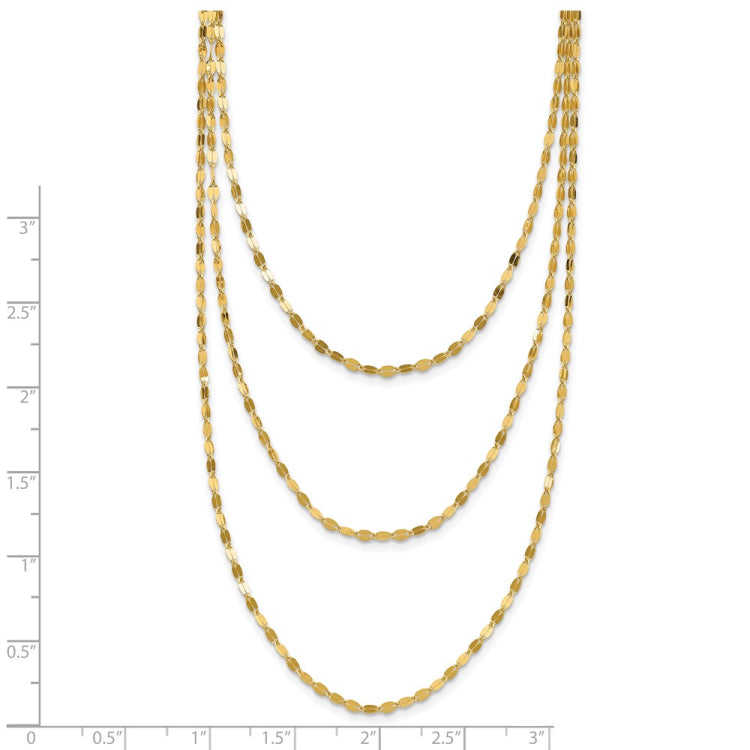 14k Polished Triple Strand Bib Fancy Chain 19.5 inch Necklace