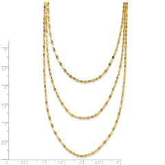 14k Polished Triple Strand Bib Fancy Chain 19.5 inch Necklace