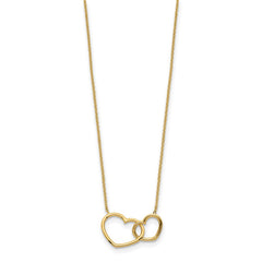 14K Polished Two Interlocked Hearts 17 inch Necklace