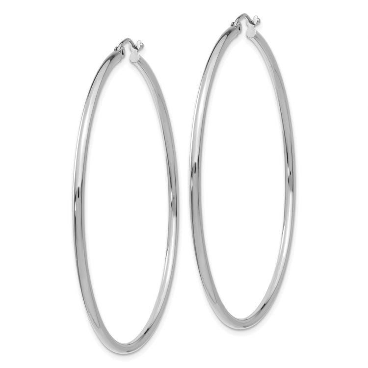 14k White Gold 2x55mm Polished Lightweight Tube Hoop Earrings