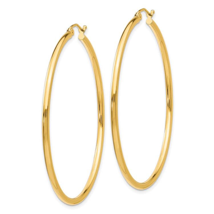 14k Polished 2x50mm  Lightweight Tube Hoop Earrings