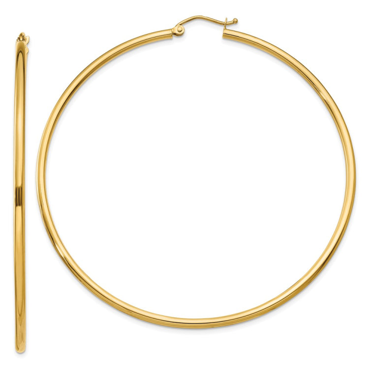 14k Polished 2x65mm Tube Hoop Earrings