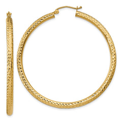 14k Diamond-cut 3mm Round Hoop Earrings