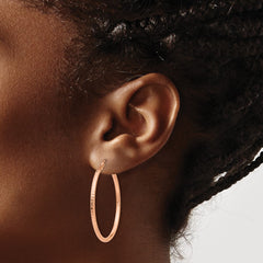 14k Rose Gold Polished Lightweight Large Diamond-cut Tube Hoop Earrings