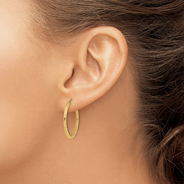 14k Diamond-cut Square Tube Endless Hoop Earrings