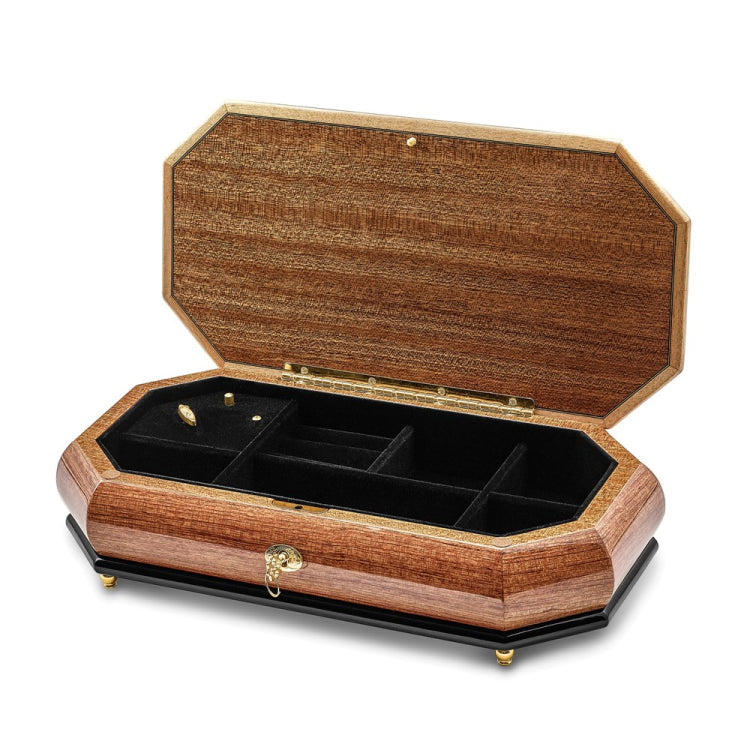 Luxury Giftware by Jere Bubinga Veneer with Black and Mother of Pearl Inlay Octagonal Locking Wooden (Plays Greensleeves) Music Box with Velveteen Lining