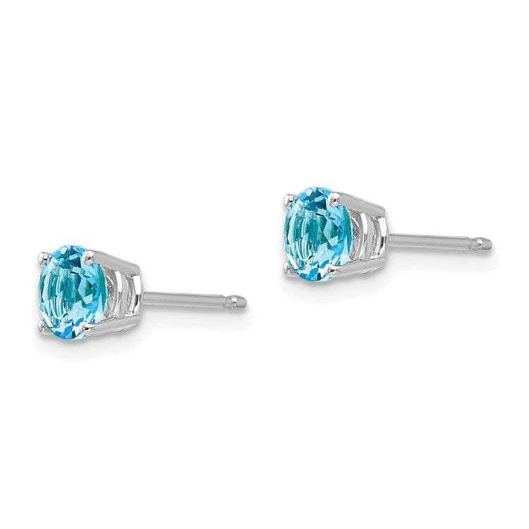 14k White Gold 5mm Round Blue Topaz Post Earrings