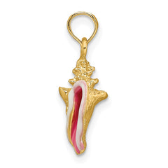 14k Pink and White Enameled 3-D Conch Shell Pendant
