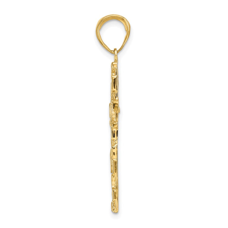 14K Polished Textured Nugget Style Cross Pendant