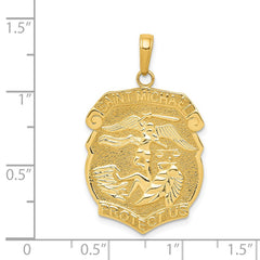 14K Polished Solid Large Saint Michael Protect Us Medal Badge Pendant