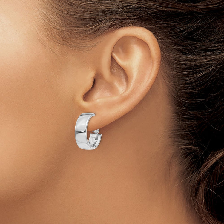 14k White Gold 6.75x19mm Polished Flat Tube Omega Back Hoop Earrings