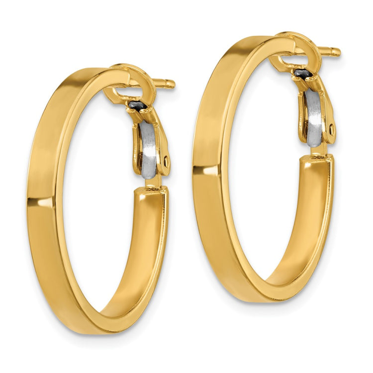 14k 3x25mm Polished Square Tube Omega Back Round Hoop Earrings