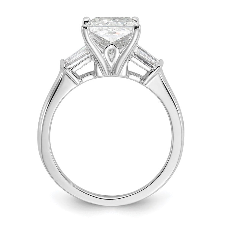 14k White Gold 1/2 carat Lab Grown Diamond VS+ F+ 1 1/2 carat Center Princess Semi Mount Three Stone Engagement Ring