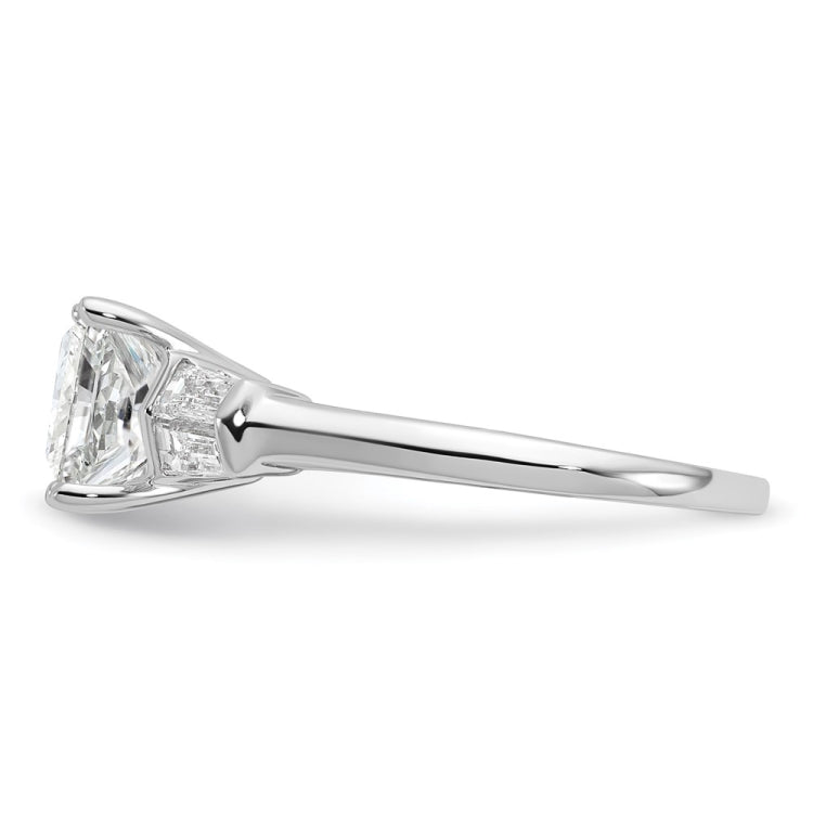 14k White Gold 1/2 carat Lab Grown Diamond VS+ F+ 1 1/2 carat Center Princess Semi Mount Three Stone Engagement Ring