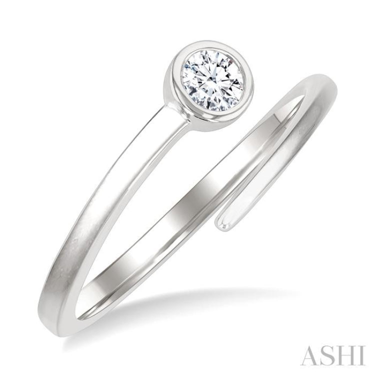 1/6 Ctw Bypass Bezel Set Round Cut Diamond Open Fashion Ring in 14K White Gold
