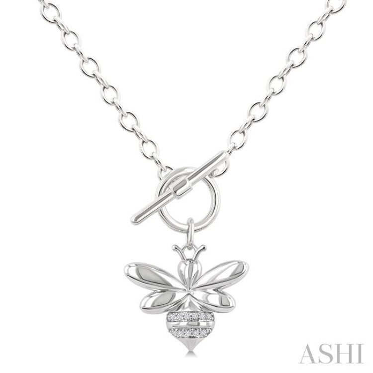 1/20 Ctw Bumble Bee Toggle Single Cut Diamond Fashion Pendant With Chain in Sterling Silver