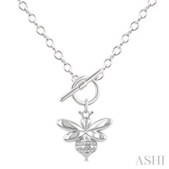 1/20 Ctw Bumble Bee Toggle Single Cut Diamond Fashion Pendant With Chain in Sterling Silver