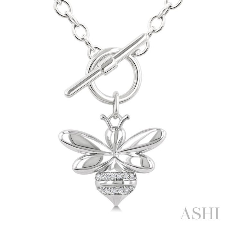 1/20 Ctw Bumble Bee Toggle Single Cut Diamond Fashion Pendant With Chain in Sterling Silver