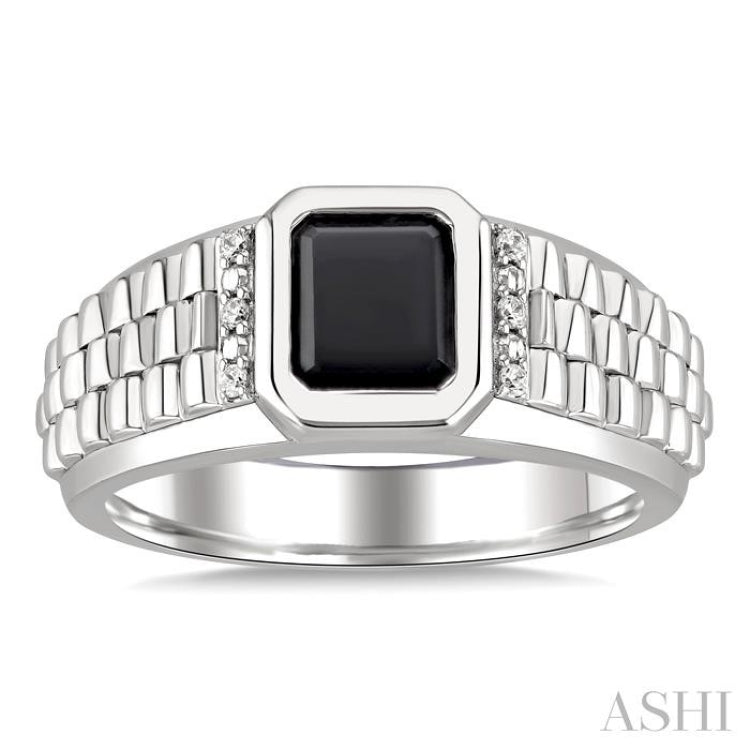 8x7 MM Octagon Shape Onyx and 1/20 Ctw Round Cut Diamond Semi-precious Men's Ring in Sterling Silver