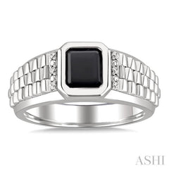8x7 MM Octagon Shape Onyx and 1/20 Ctw Round Cut Diamond Semi-precious Men's Ring in Sterling Silver